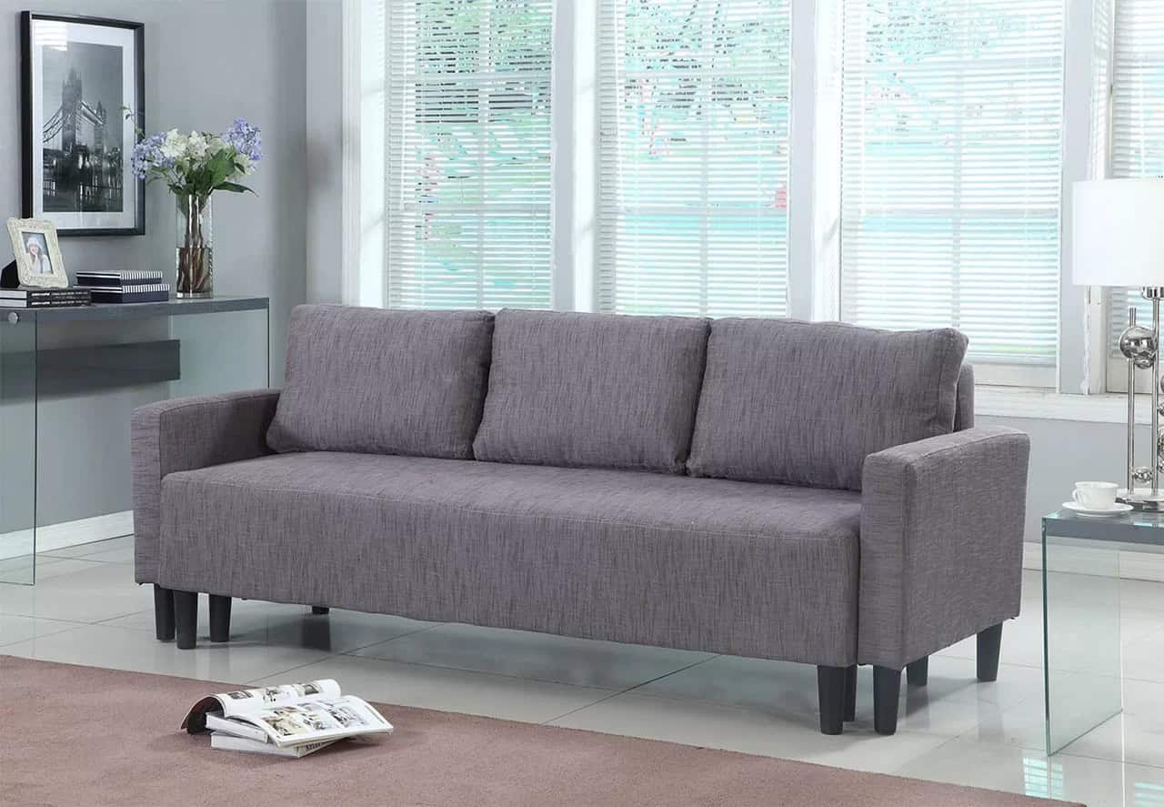 Modern Contemporary Upholstered Quality Sleeper Sofa Futon in Grey-Brown