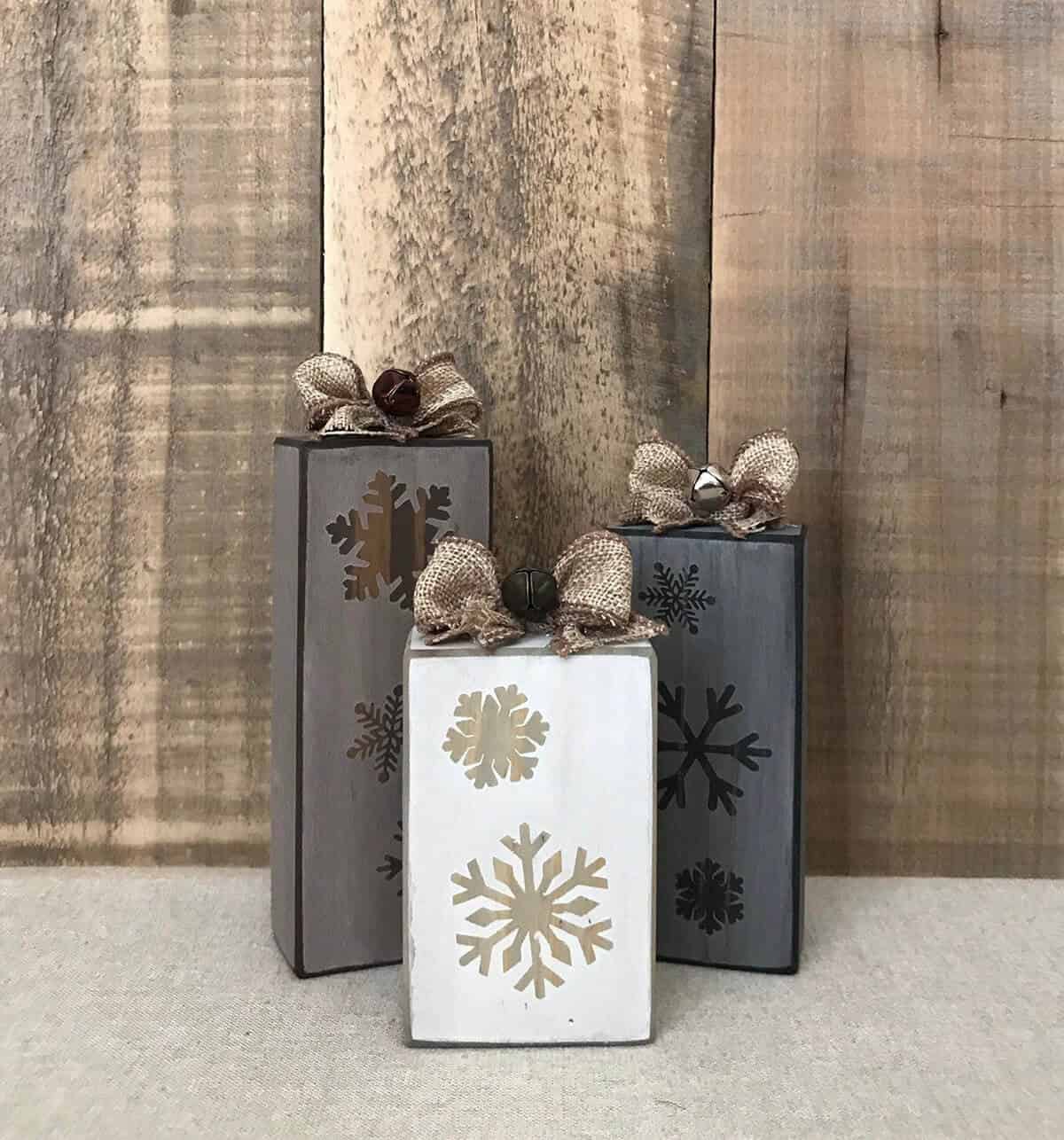 Farmhouse-style Wooden Christmas Presents, Set of 3