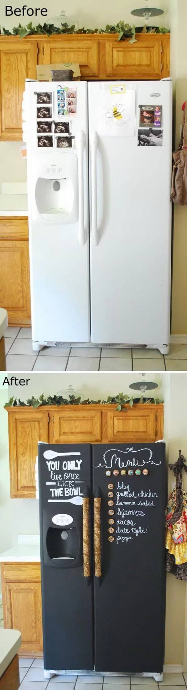 Chalkboard Front Fridge Refacing Idea