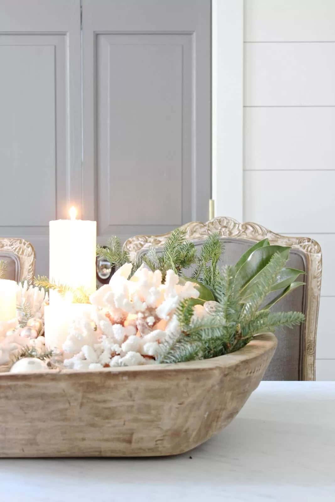 Driftwood Bowl for Candles and Coral Floral Display