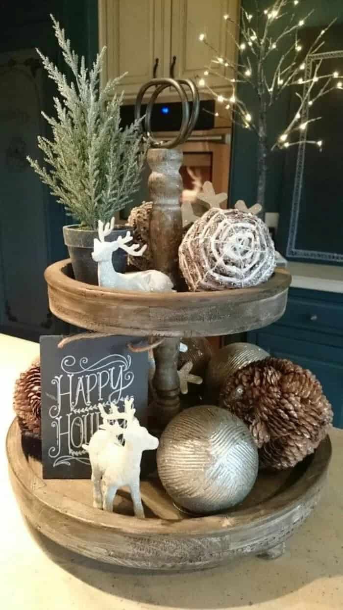 Rustic Winter Lazy Susan Centerpiece