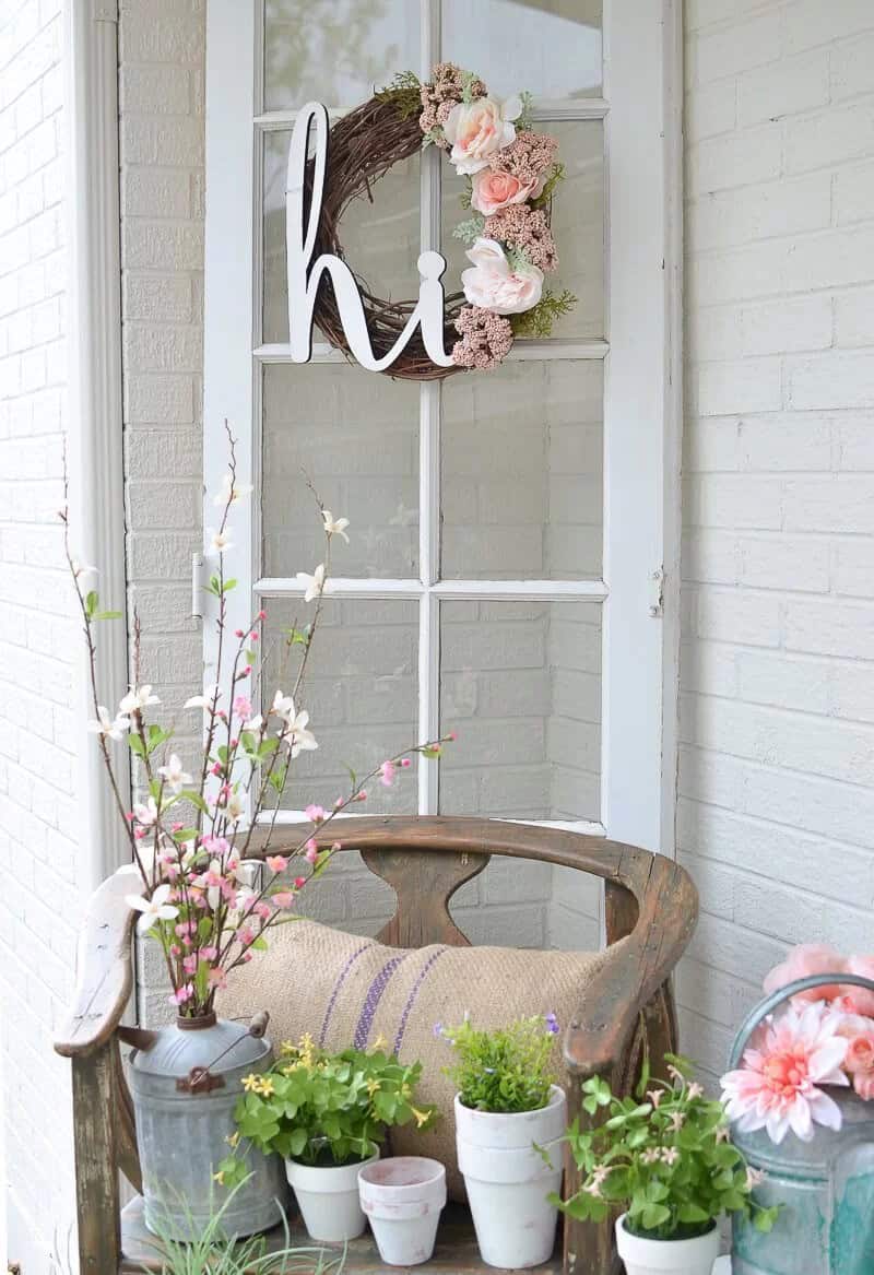 Twig and Flower Wreath, Water Can Vase