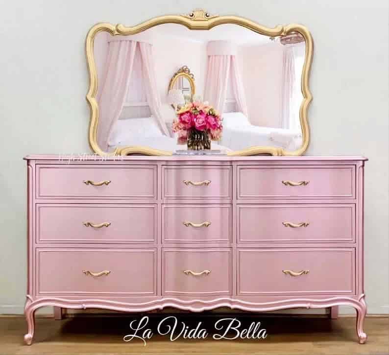 Rose Gold Painted Dresser with Mirror