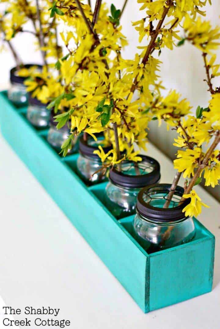 Painted Mason Jar Flowerbox Centerpiece