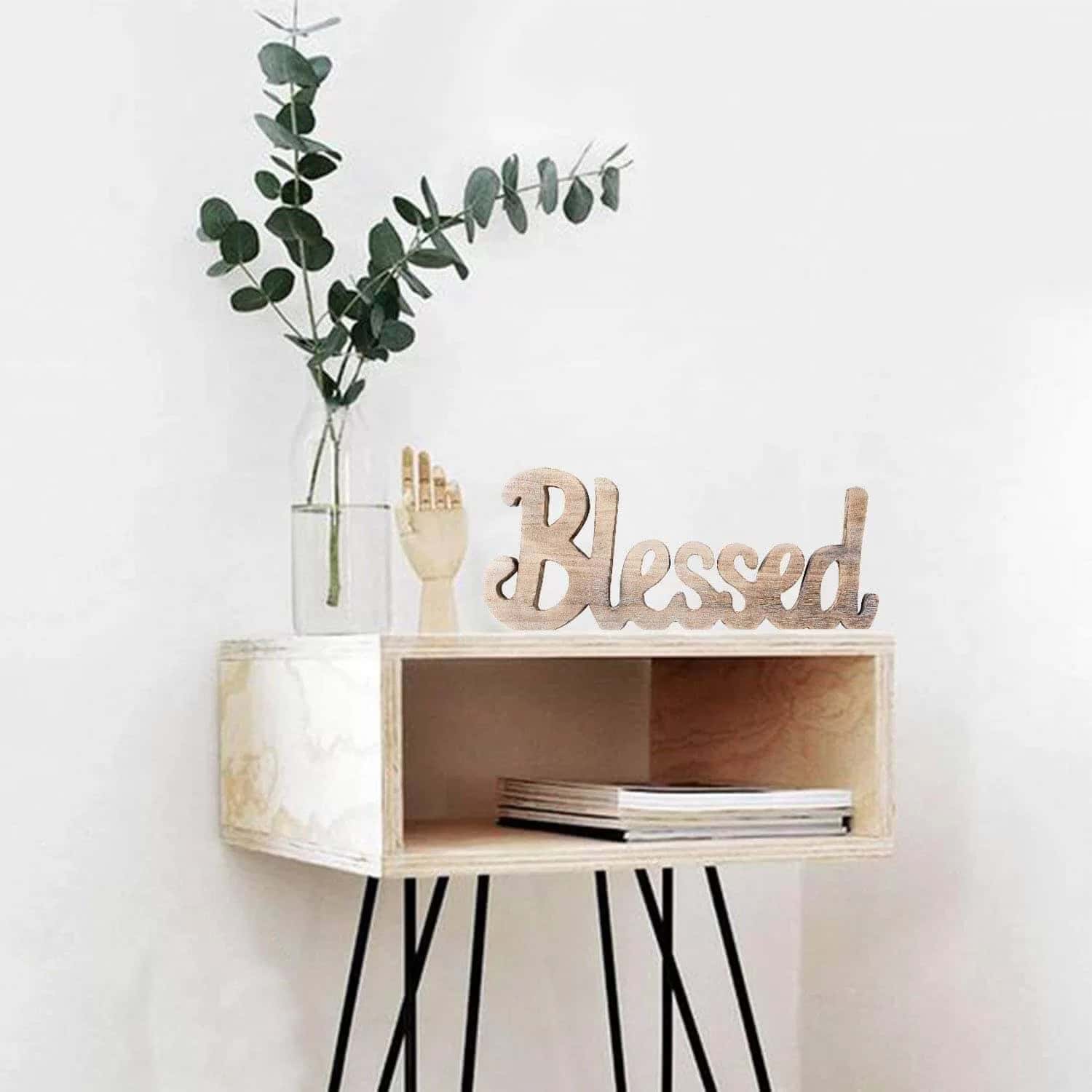 Natural Wood Freestanding “Blessed” Cut-Out Sign