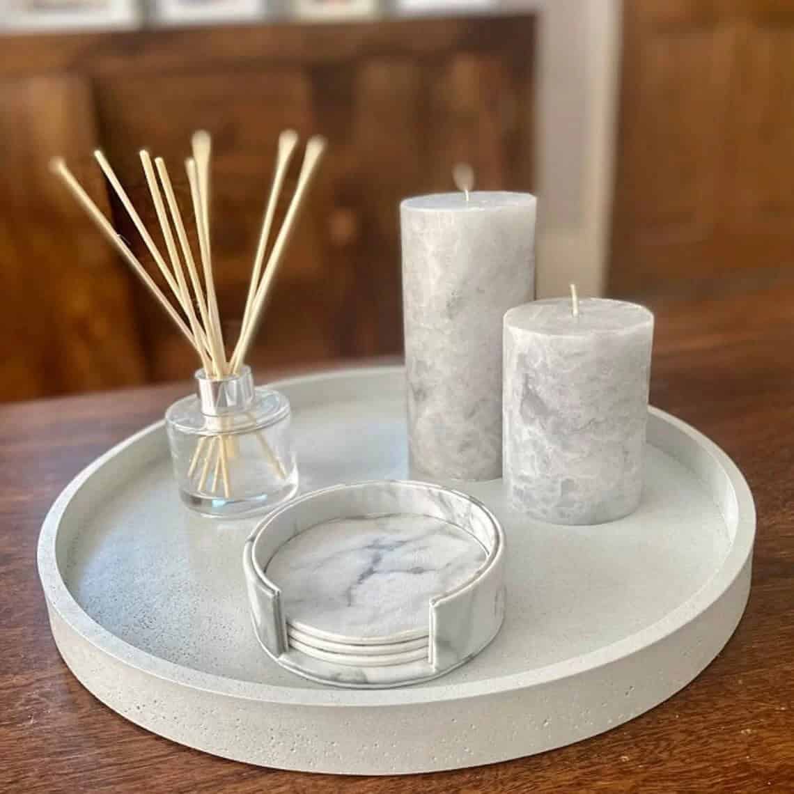 Circular Concrete Candle Spa Tray