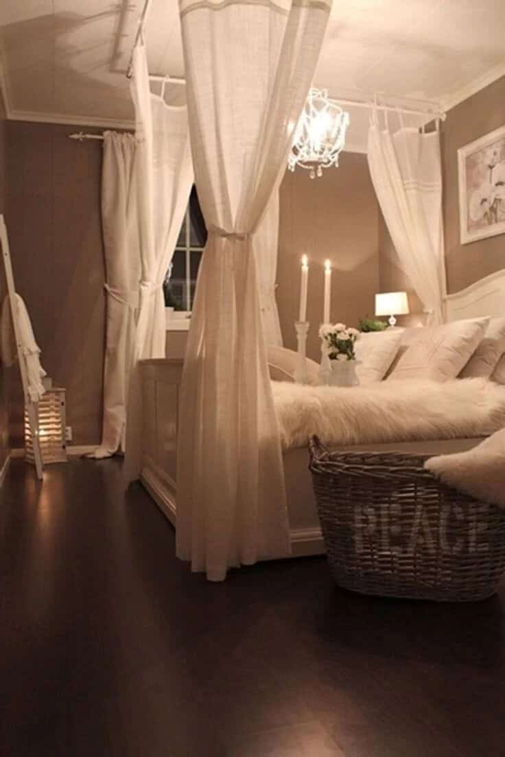 Mock Four-poster Canopy Bed With Linen Drapes