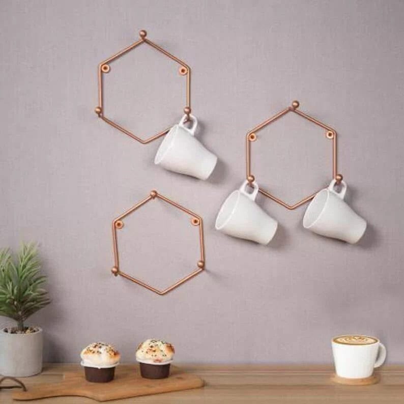 Gorgeous Geometric Hexagon Copper Coffee Mug Holder