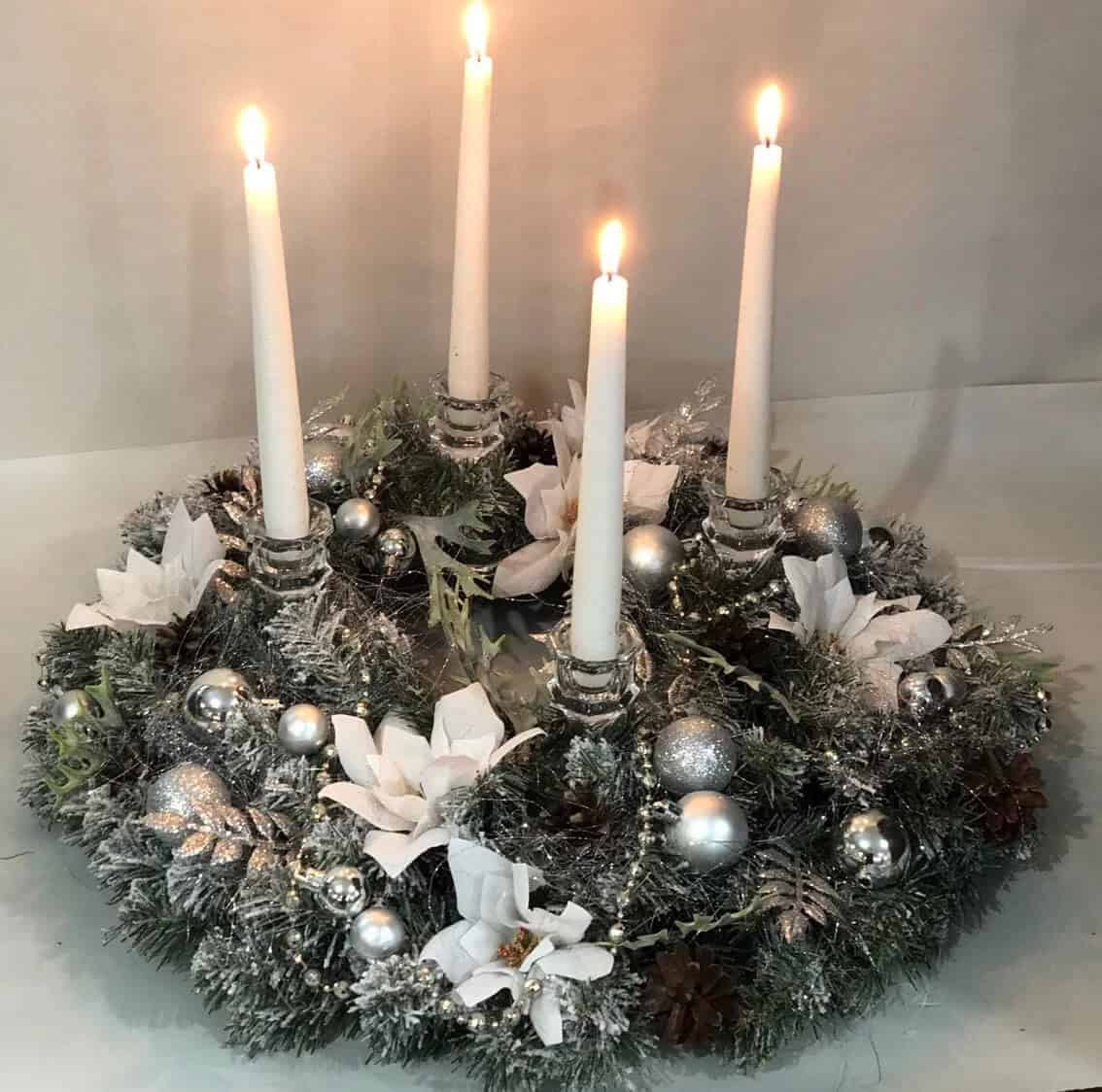 White Poinsettia Wreath Candle Holder