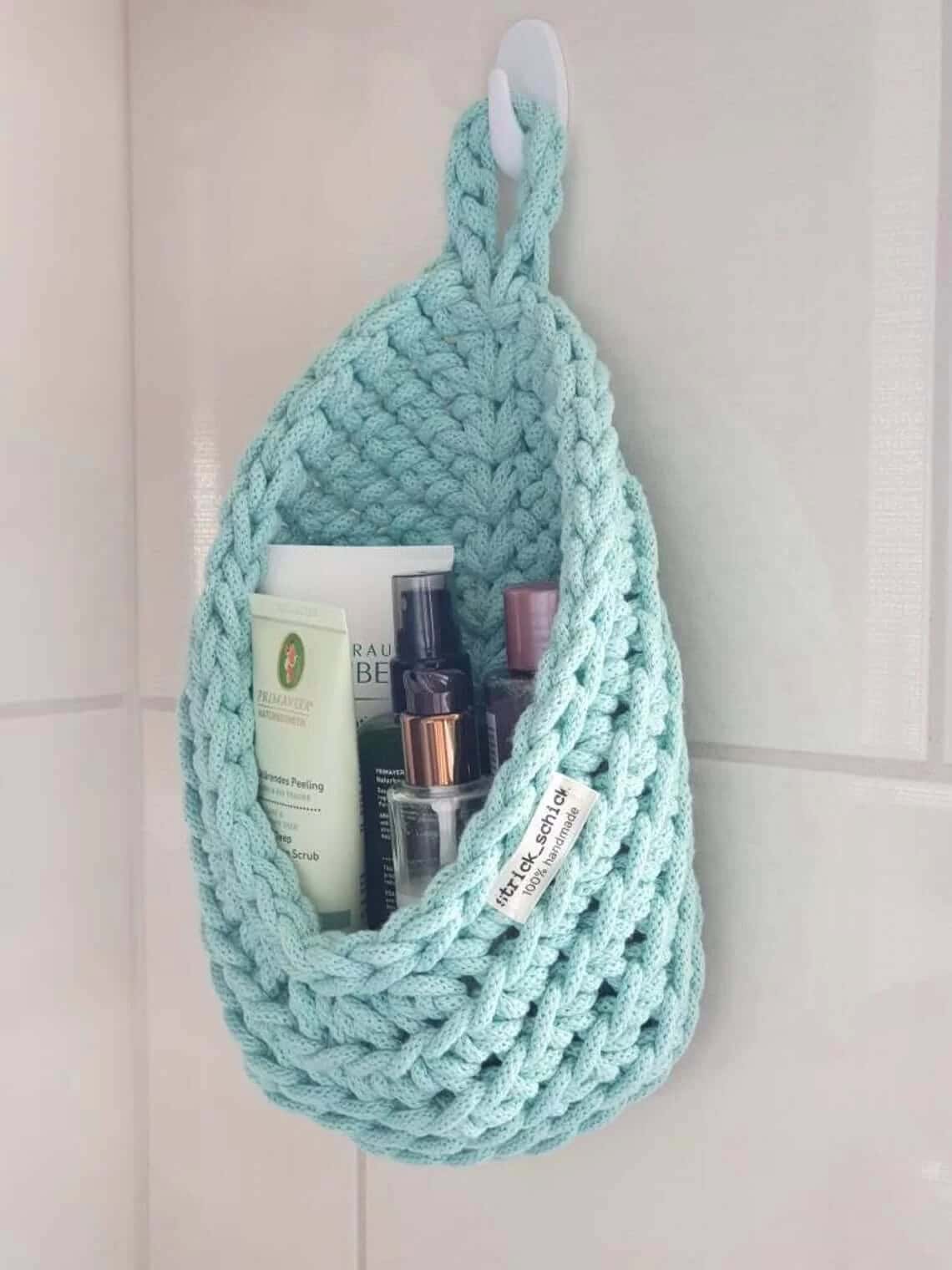 Hanging Crochet Bathroom Organizer Basket