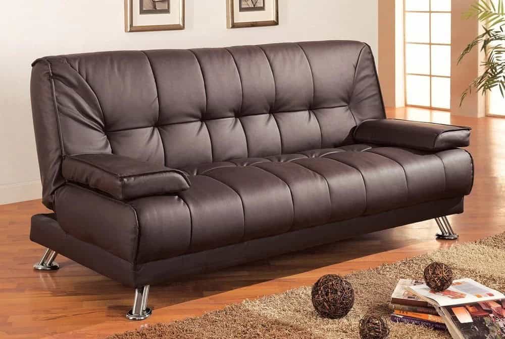 Coaster Futon Sofa Bed with Removable Arm Rests, Brown Vinyl by Coaster Home Furnishings