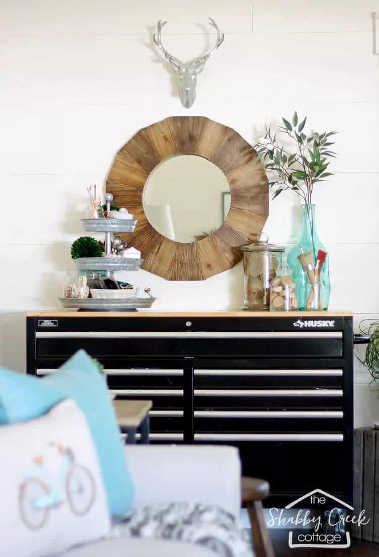 DIY Crafter’s Corner with Storage and Mirror