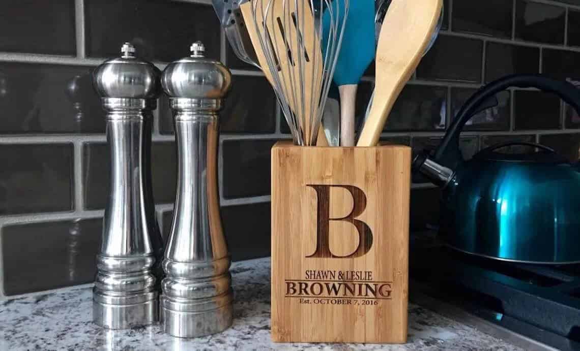 Personalized Bamboo Butcher Block Large Utensil Keeper