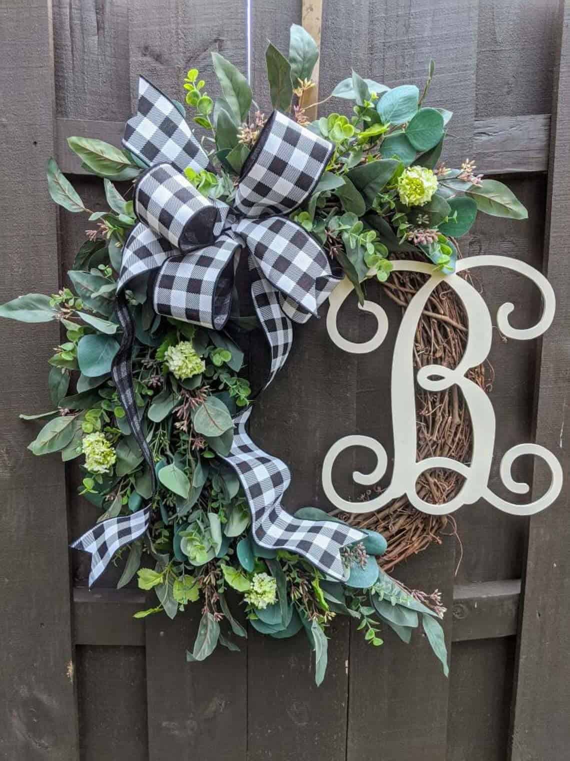 Grand Greenery and Grapevine Monogrammed Wreath