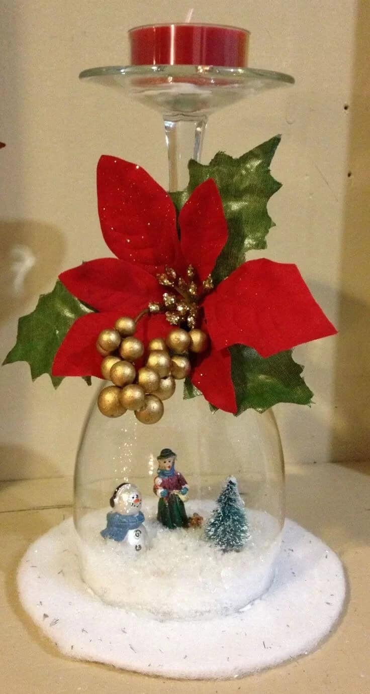 Wine Glass “Snow Globe” Candle Holder