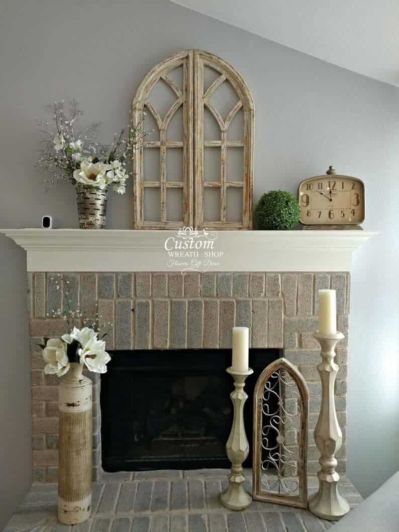 Antique Style Window Frame for Brick Fireplace Mantel