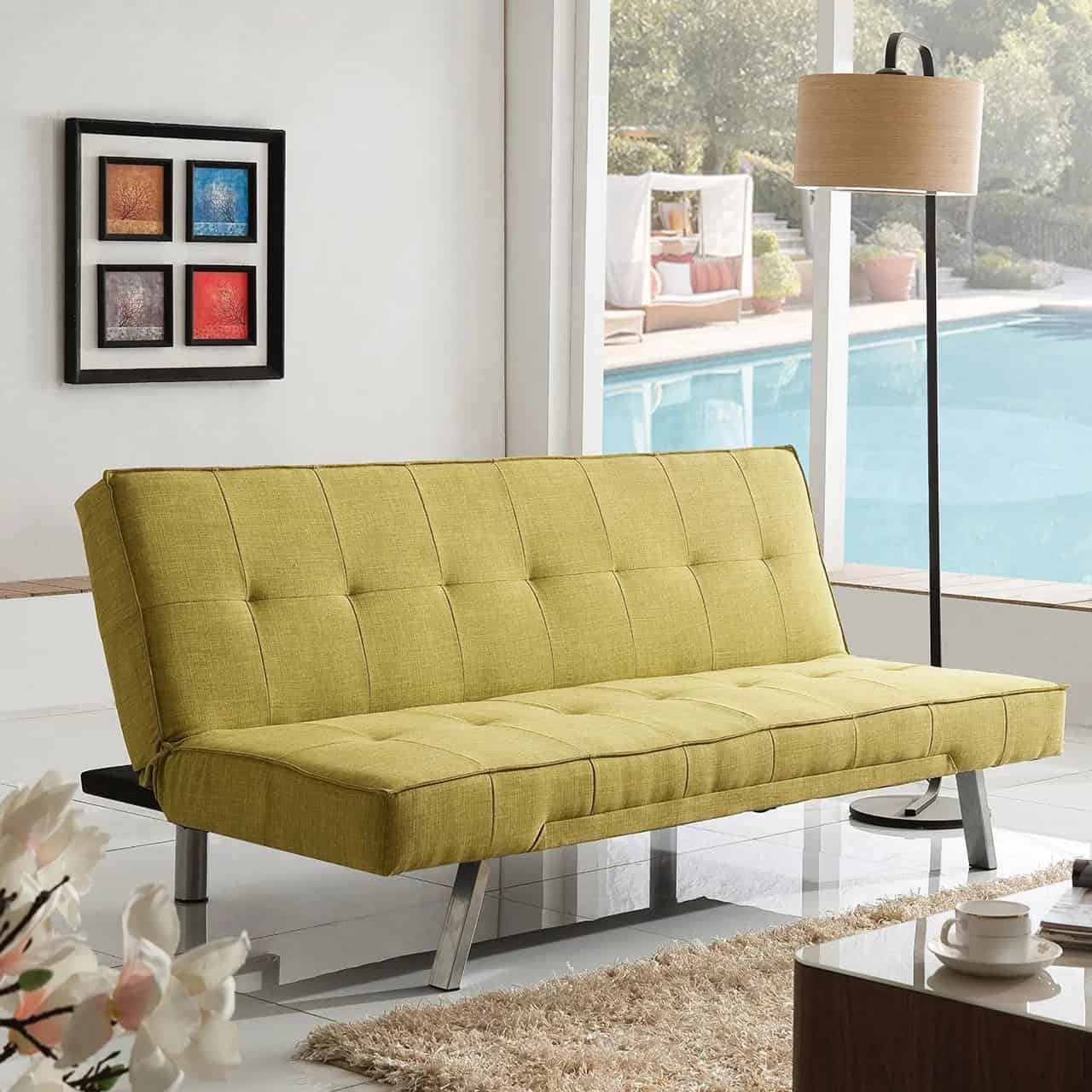 Sleeper Sofa Bed with Stainless Steel Legs Living Room—Green