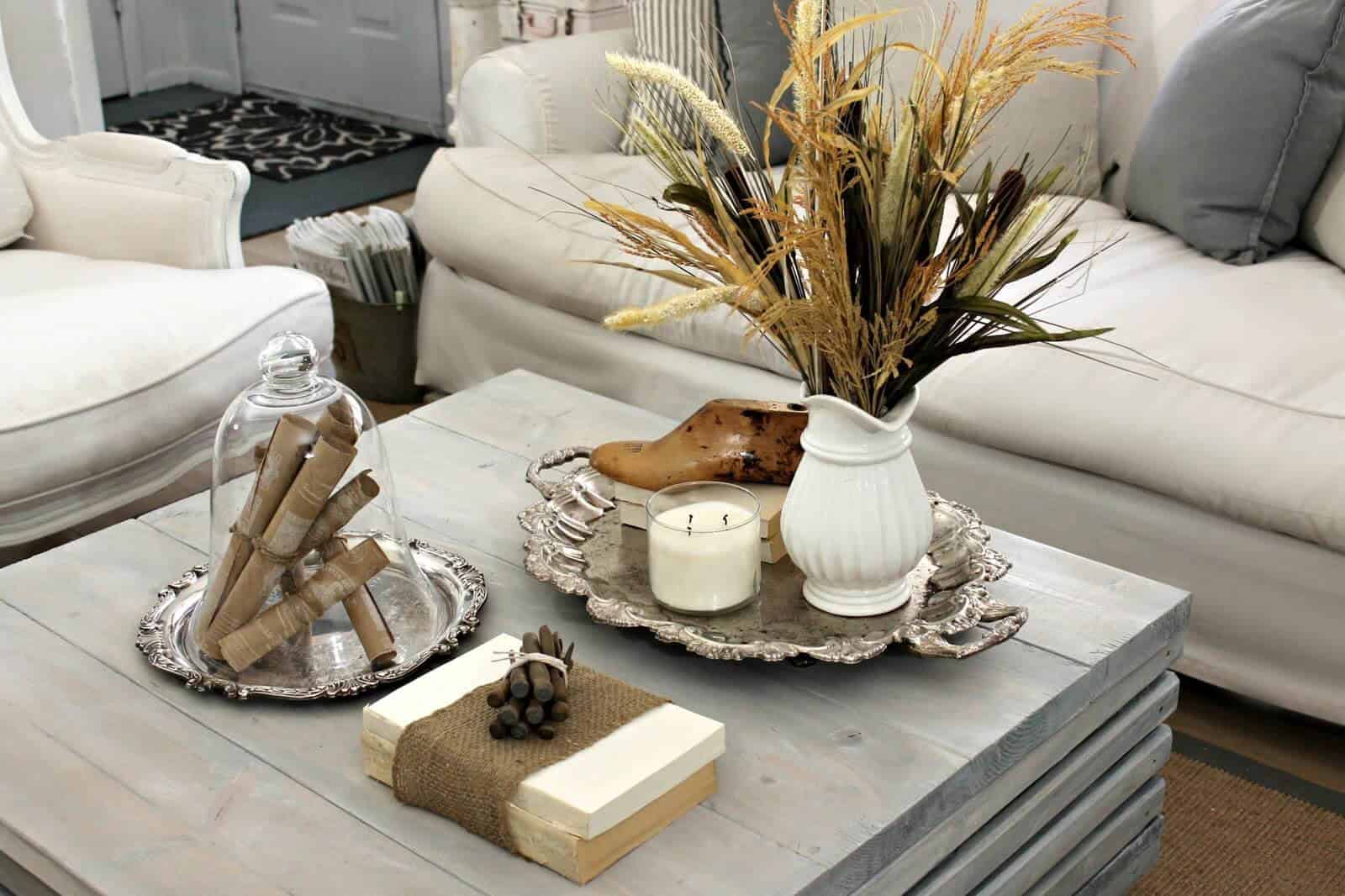 Earth-toned Brown and White Natural Element Display with Silver Accents