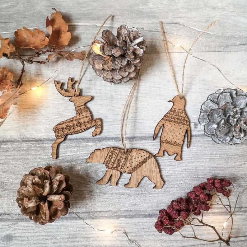 Wooden Nordic Sweater Animal Ornament