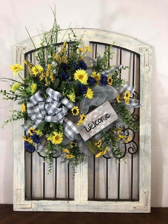 Bustling Flowers with Welcome Sign Wreath