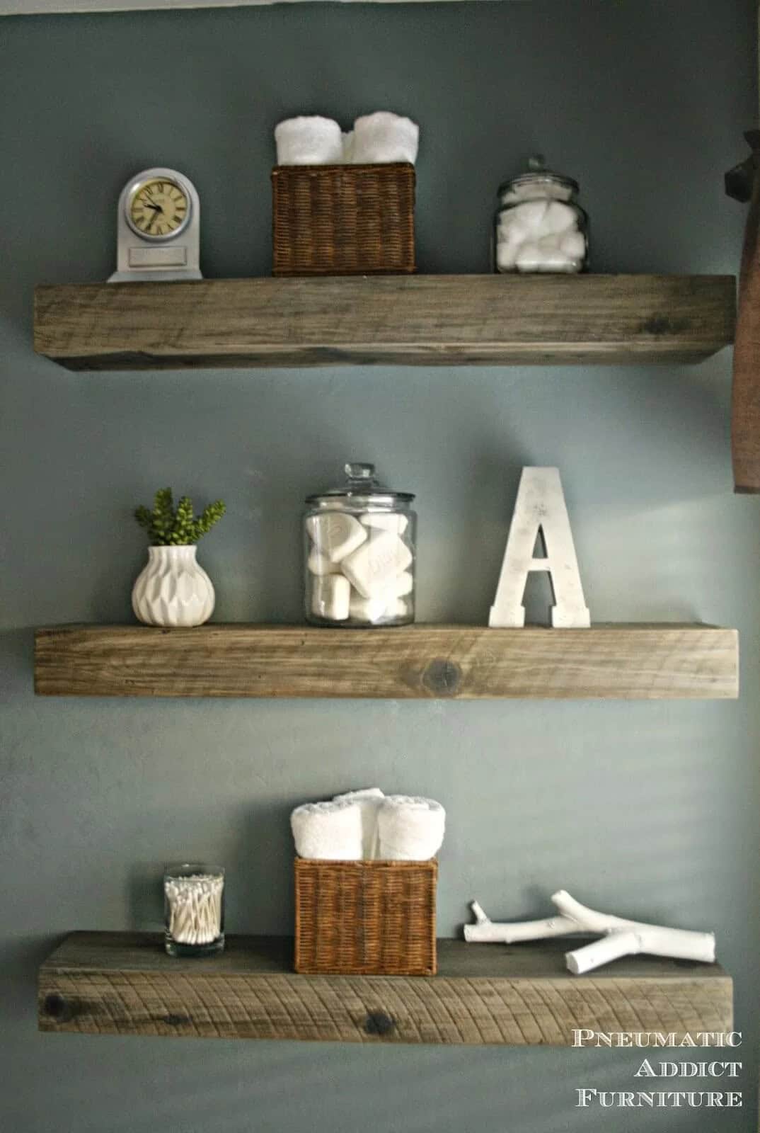 Rustic Wooden Beam Shelf Trio