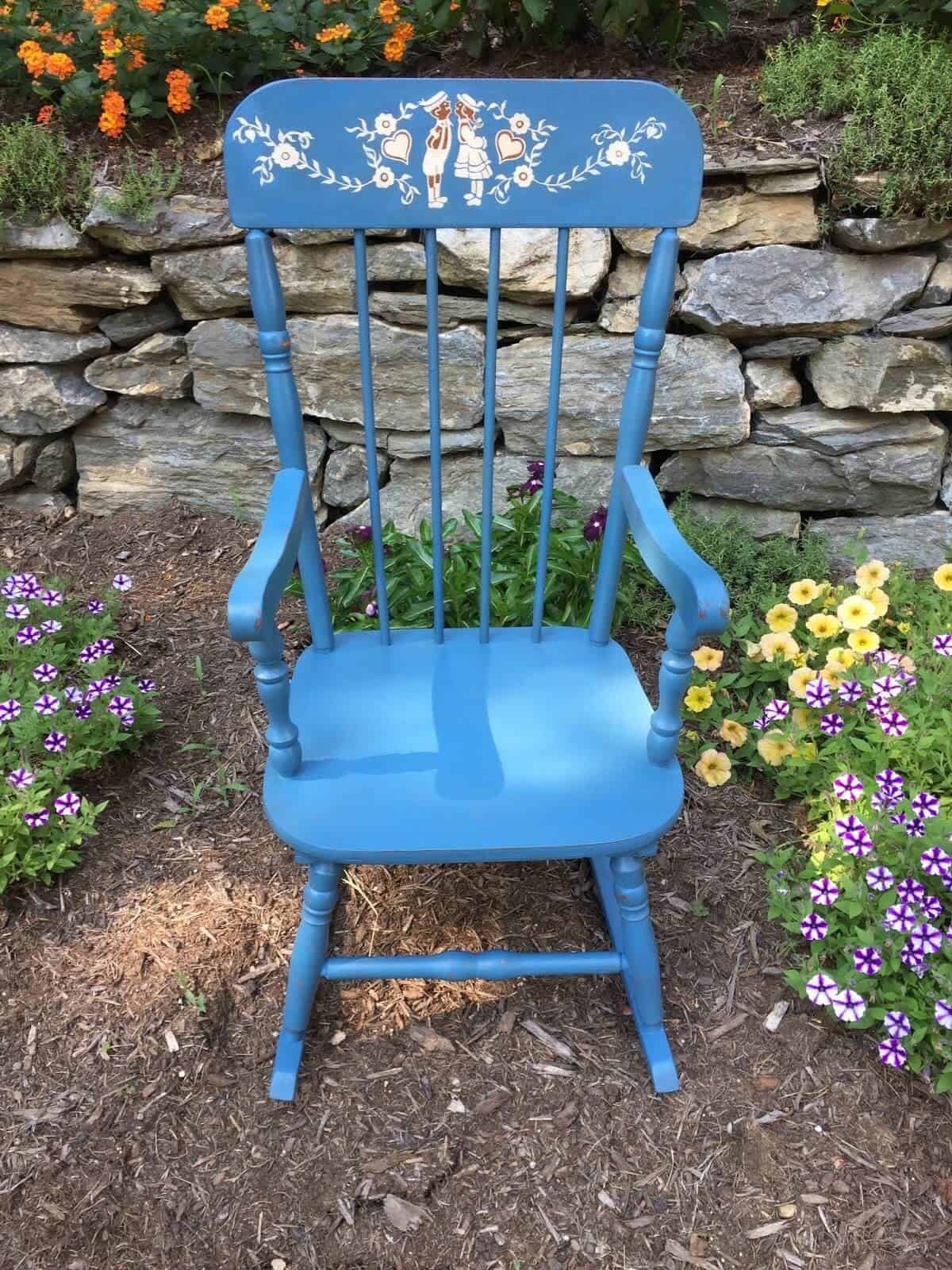 An Adorable Rocking Chair Painted Using Stencils