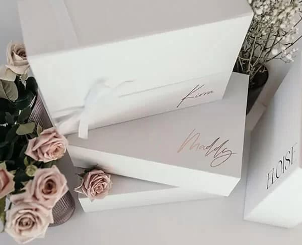 Chic White Proposal Box with Champagne Script