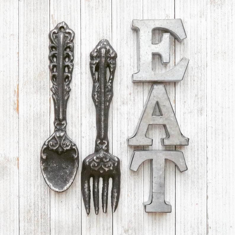 Distressed Fork and Spoon Kitchen Wall Art