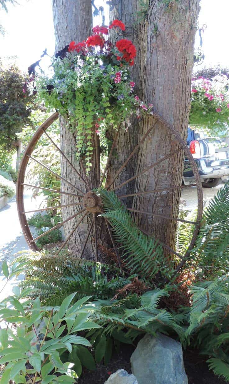 Antique Wagon Wheel Flower Display