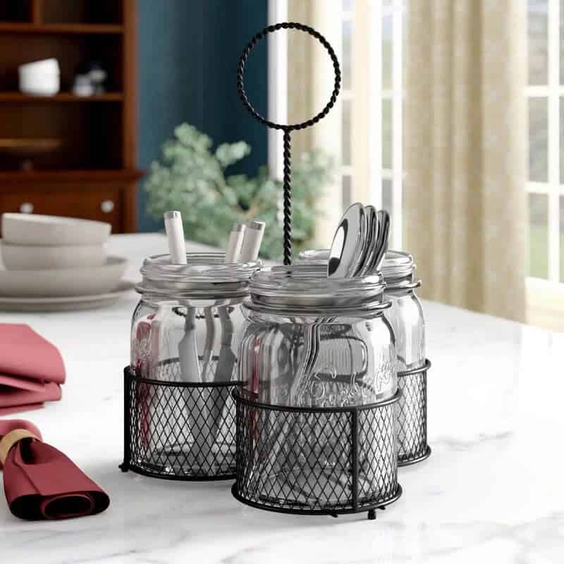 4-Piece Caddy with Glass Mason Jars