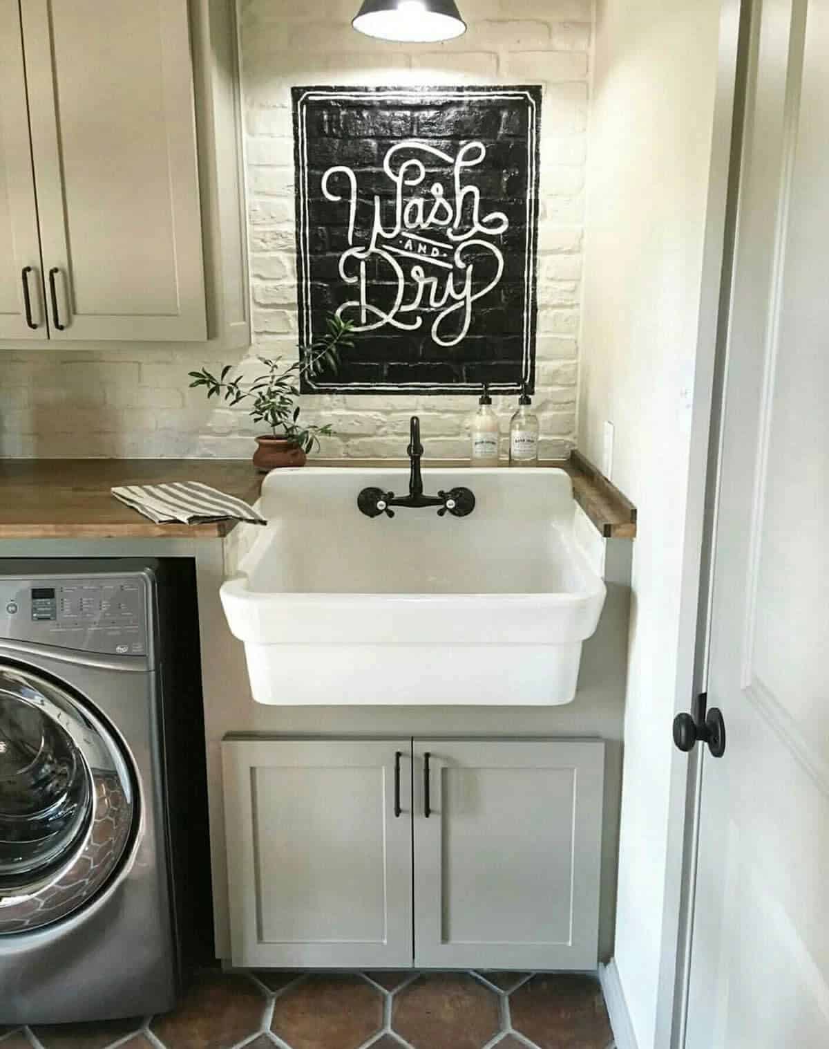 Farmhouse Sink Plus “Wash and Dry” Sign