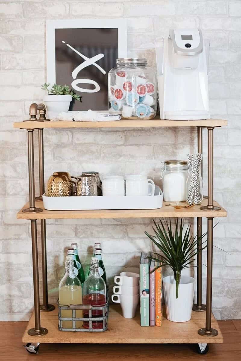 Wood and Metal Tiered Cart Coffee Caddy