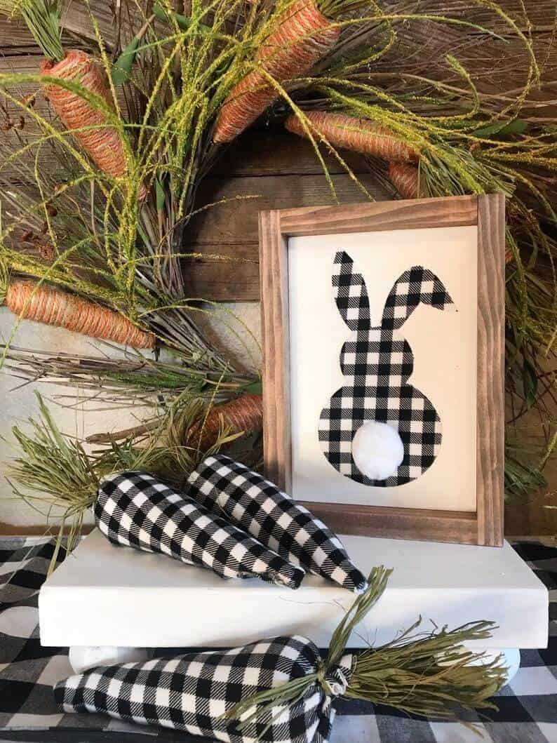 Buffalo Check Bunny Sign and 3-D Carrots