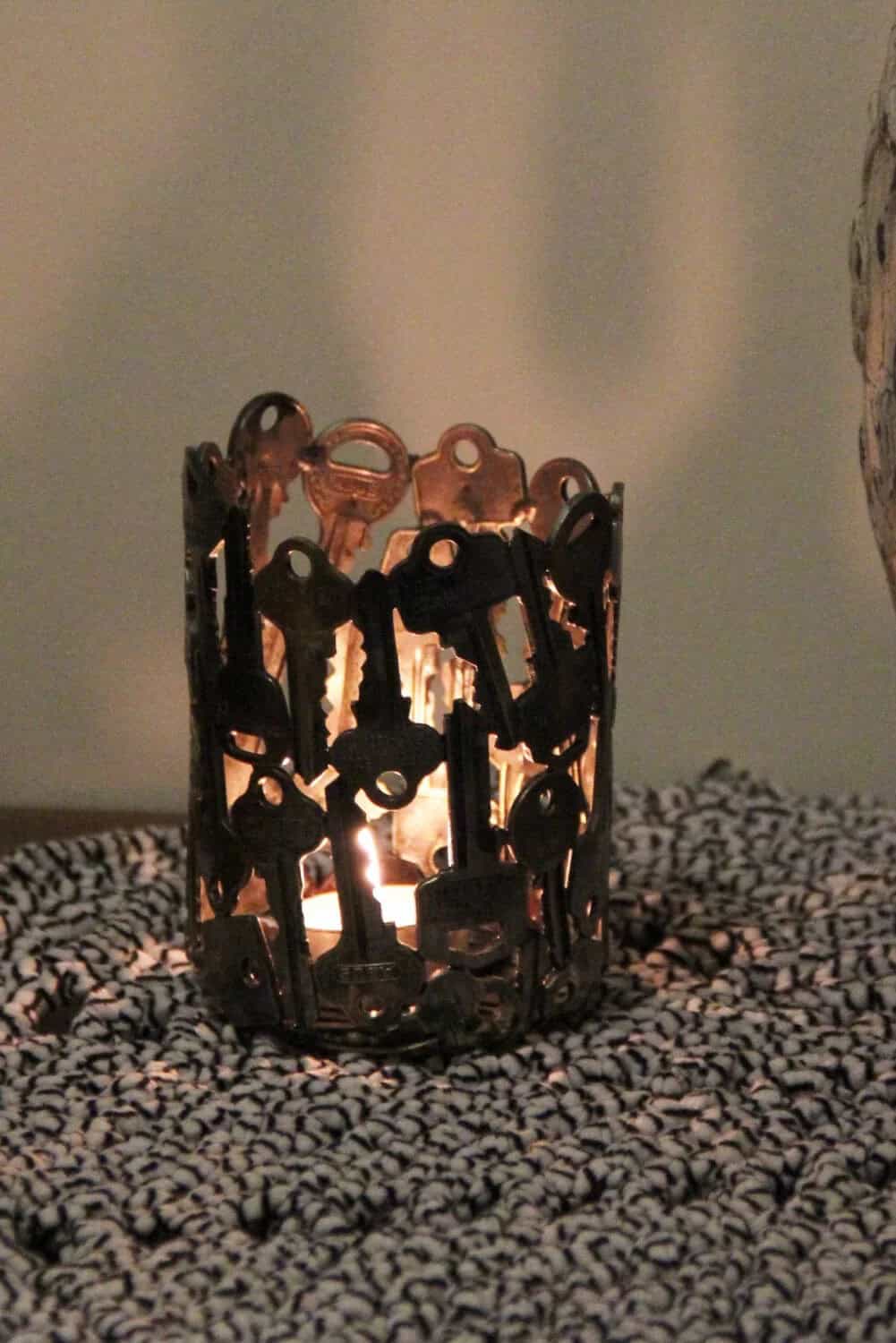 Decorative Votive Holder Made of Old Keys