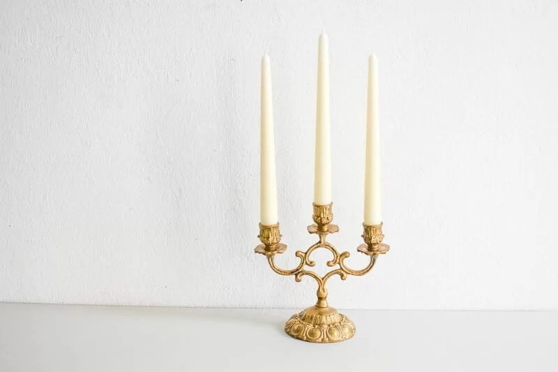 Vintage 3 Taper Brass Rococo Candelabra