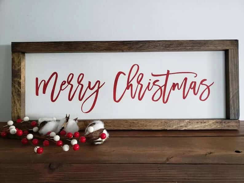 Merry Christmas Painted Wooden Sign in Frame