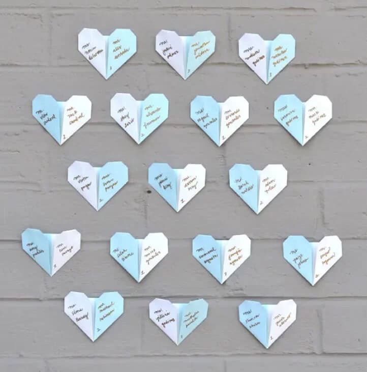 Using Two-Toned Origami Hearts as Seating Charts