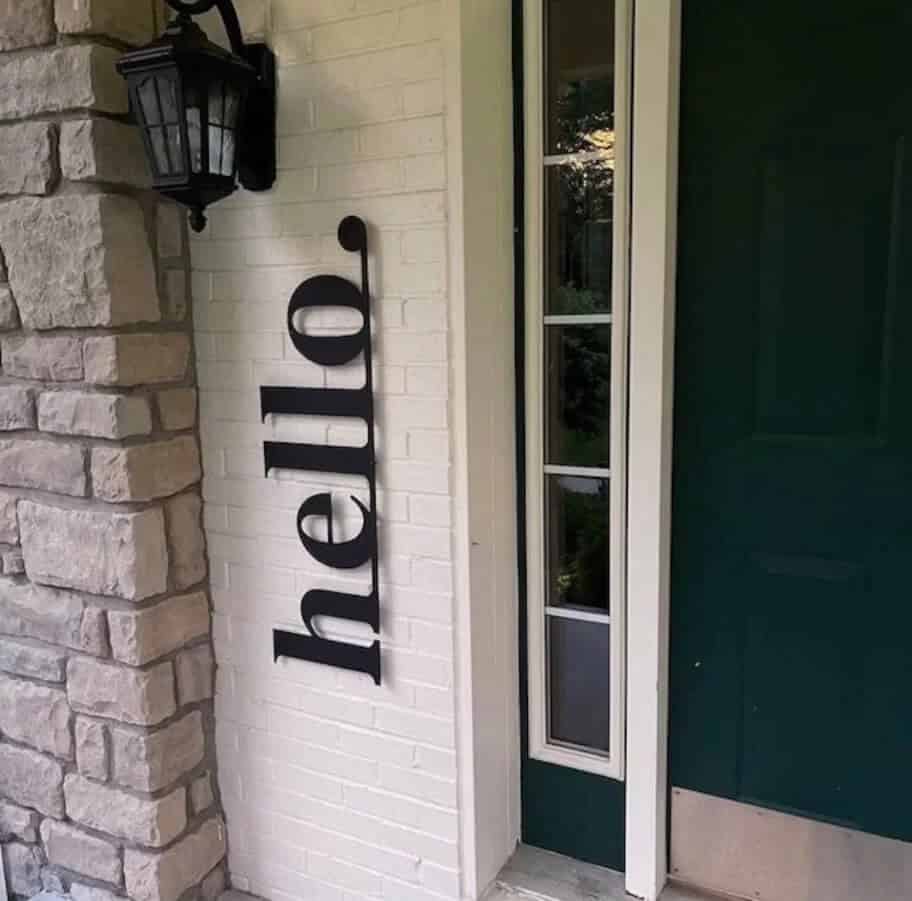 Metal “Hello” Sign that Hangs Vertically