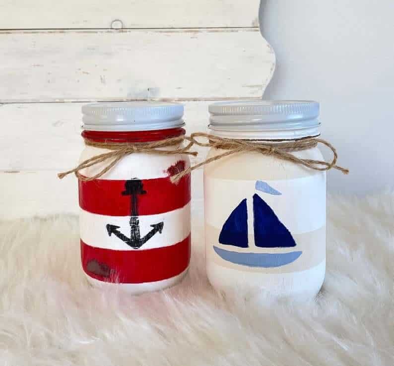 Nautical Anchor and Ship Mason Jar Set