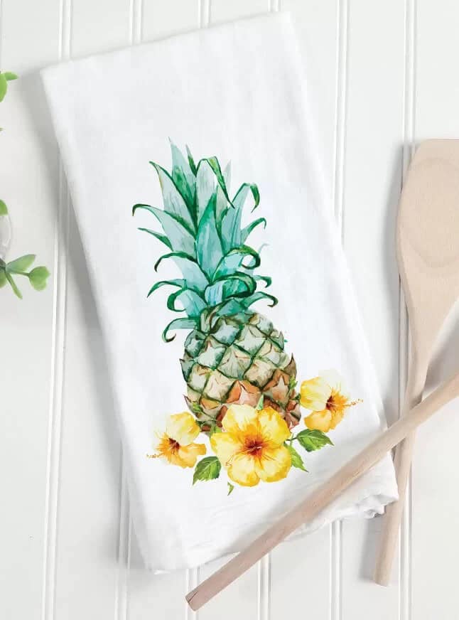 Tropical Hibiscus Pineapple Theme Tea Towels