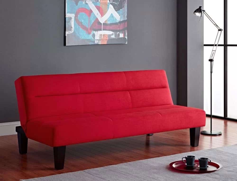 Futon Sofa Bed in Modern Red Great And Comfortable For Entertaining Guests or A Quick Nap