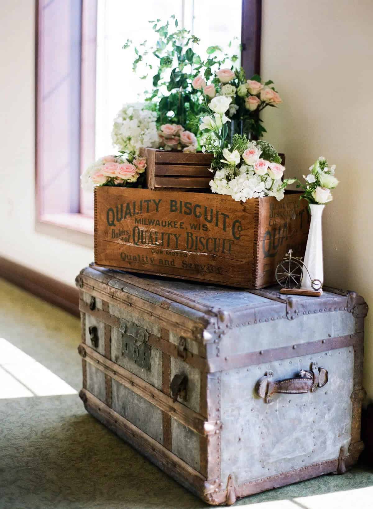 Arrange Feminine Florals on Antique Trunks