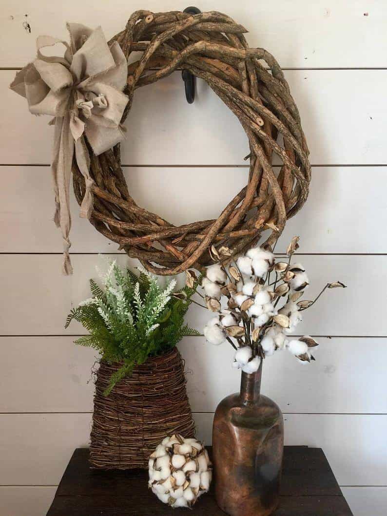 Rustic Wooden Wreath with Shabby Chic Bow