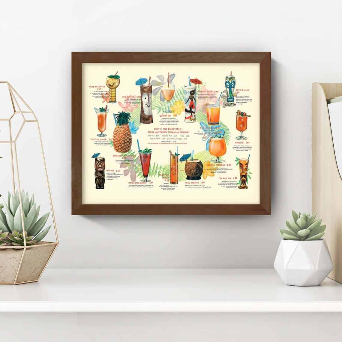 Vintage 1940s Tiki Cocktail Menu Poster