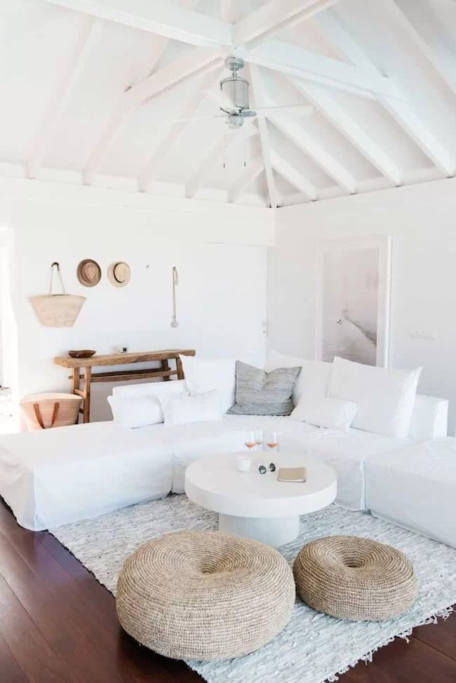 A White Living Space and Ceiling Fan