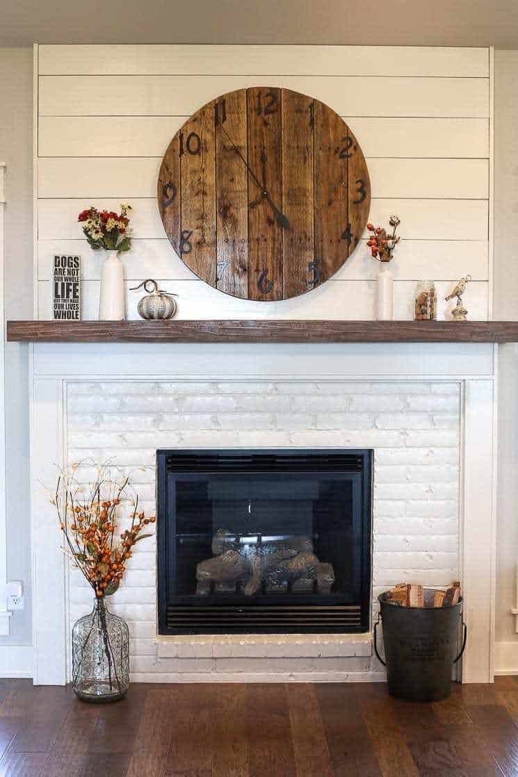 Fabulous Shiplap Mantel with White Brick