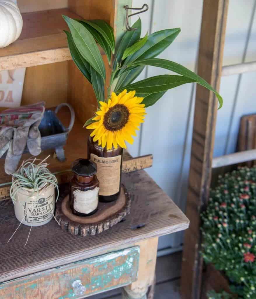 Brown Apothecary Bottles Vintage Porch Decor