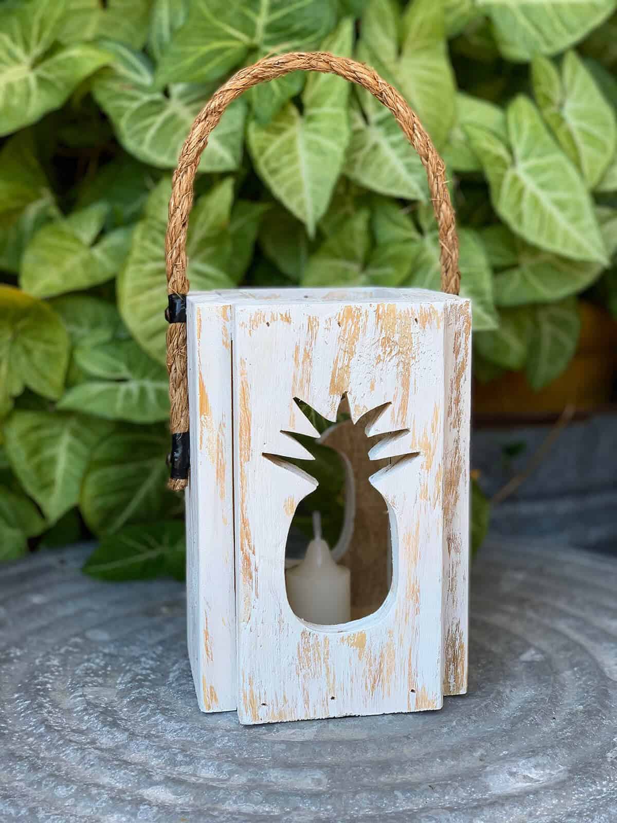 Rustic Wooden Lantern with Pineapple Cutout