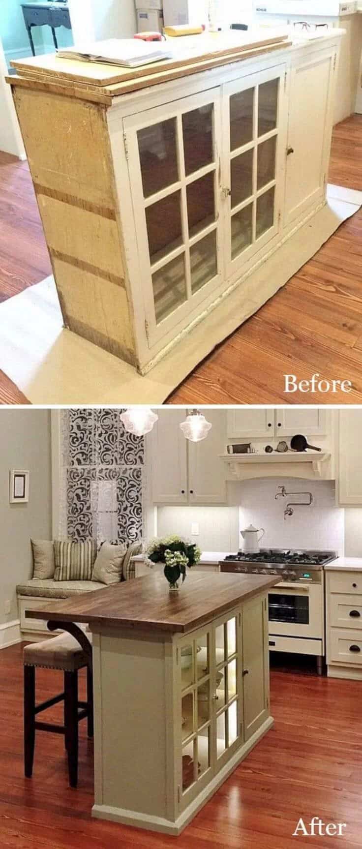 China Cabinet to Kitchen Island Upcycle