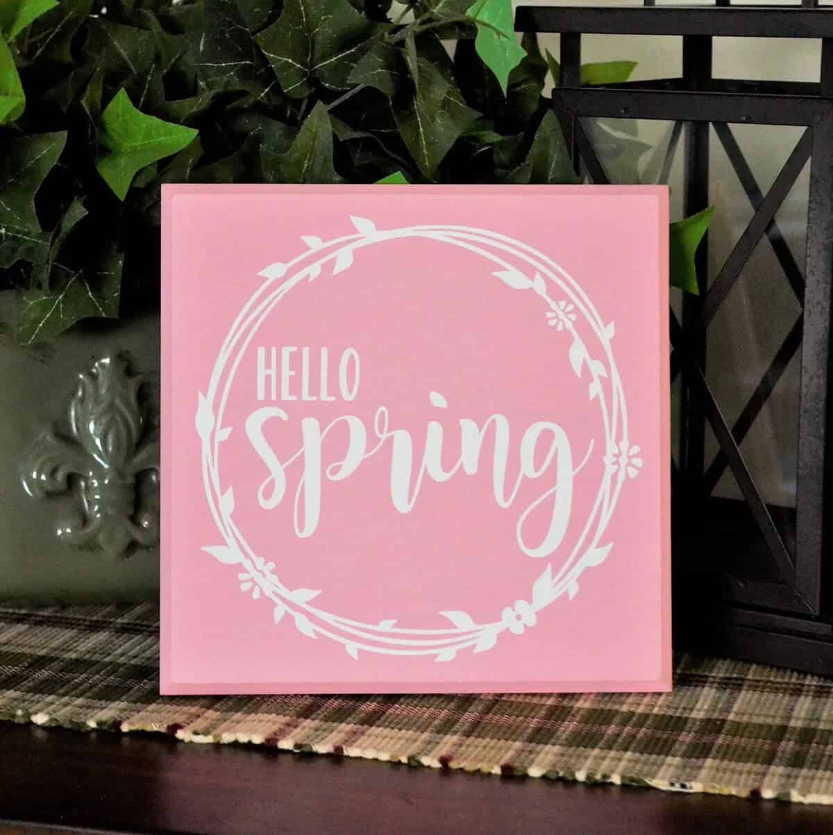 Decorative Hello Spring Painted Vinyl Sign